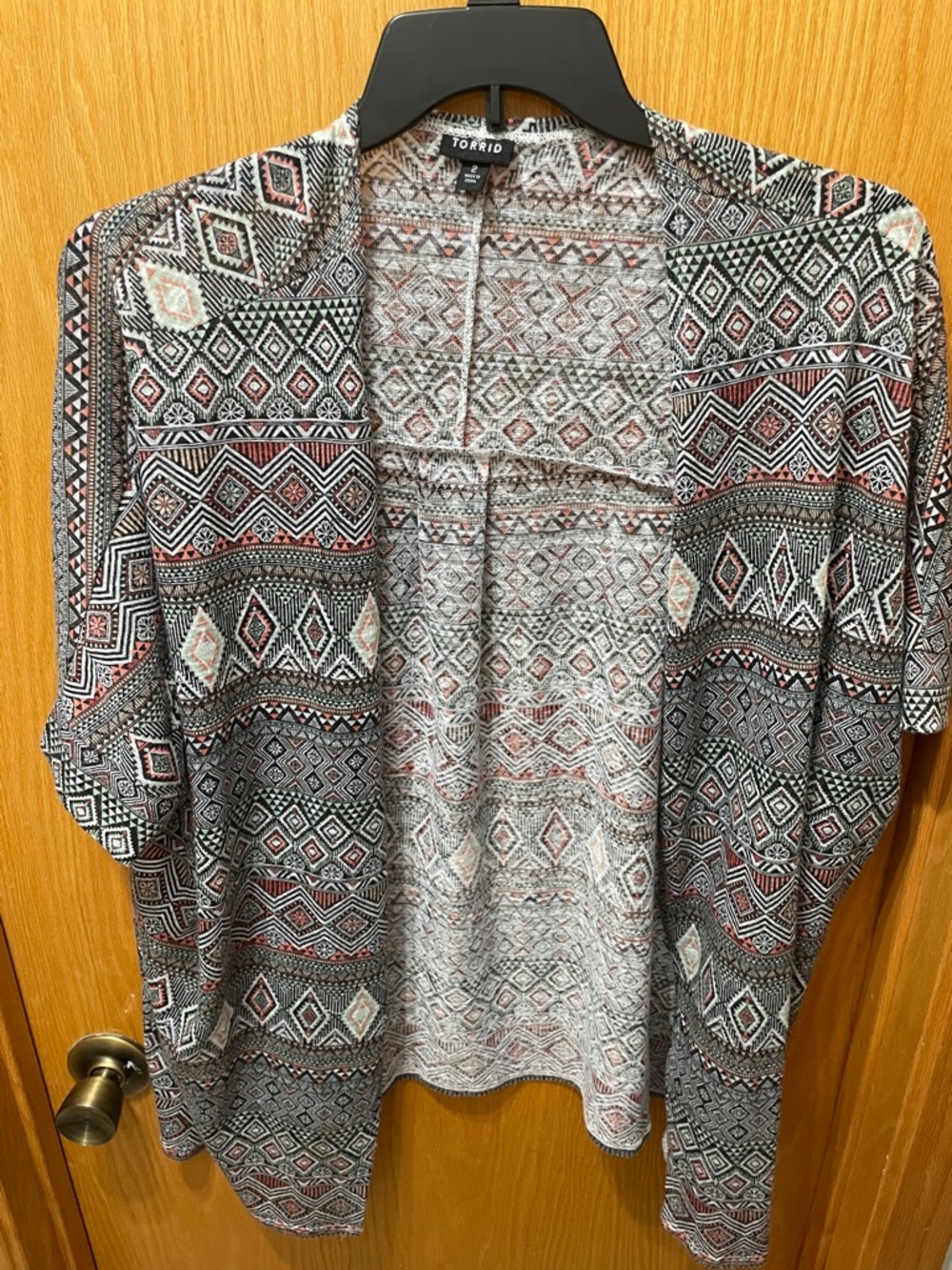 torrid Black, White & Rust Aztec Open Cardigan